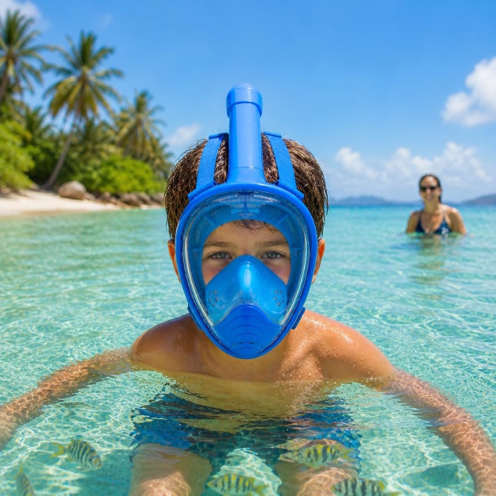 Máscara de Buceo Full Face Niño 6-12 Años Anti-niebla Snorkel Correas ajustables Cómodas Negro o Azul