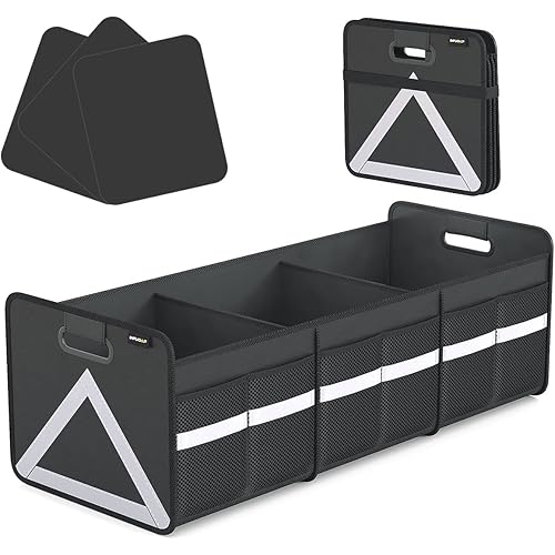 Trunk Organizer for SUV, Universal trunk organizers for car with Multi Pockets, Foldable Heavy Duty Collapsible Trunk Storage Organizer with Reflective Stripe