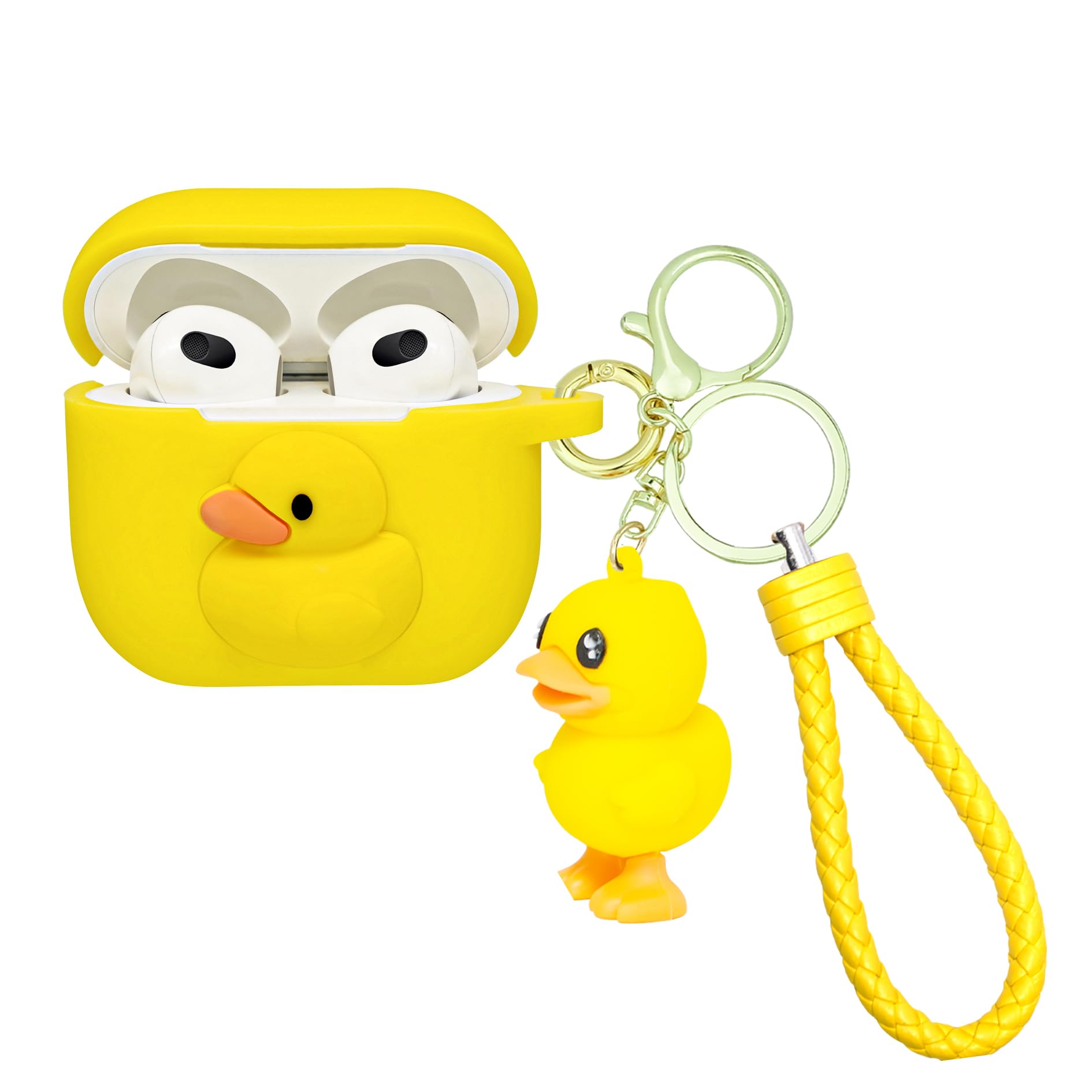Wonhibo for Airpods 3 Case, Cute Kawaii Animal Cover for Airpod 3rd Gen 2021 Generation with Keychain (Duck)