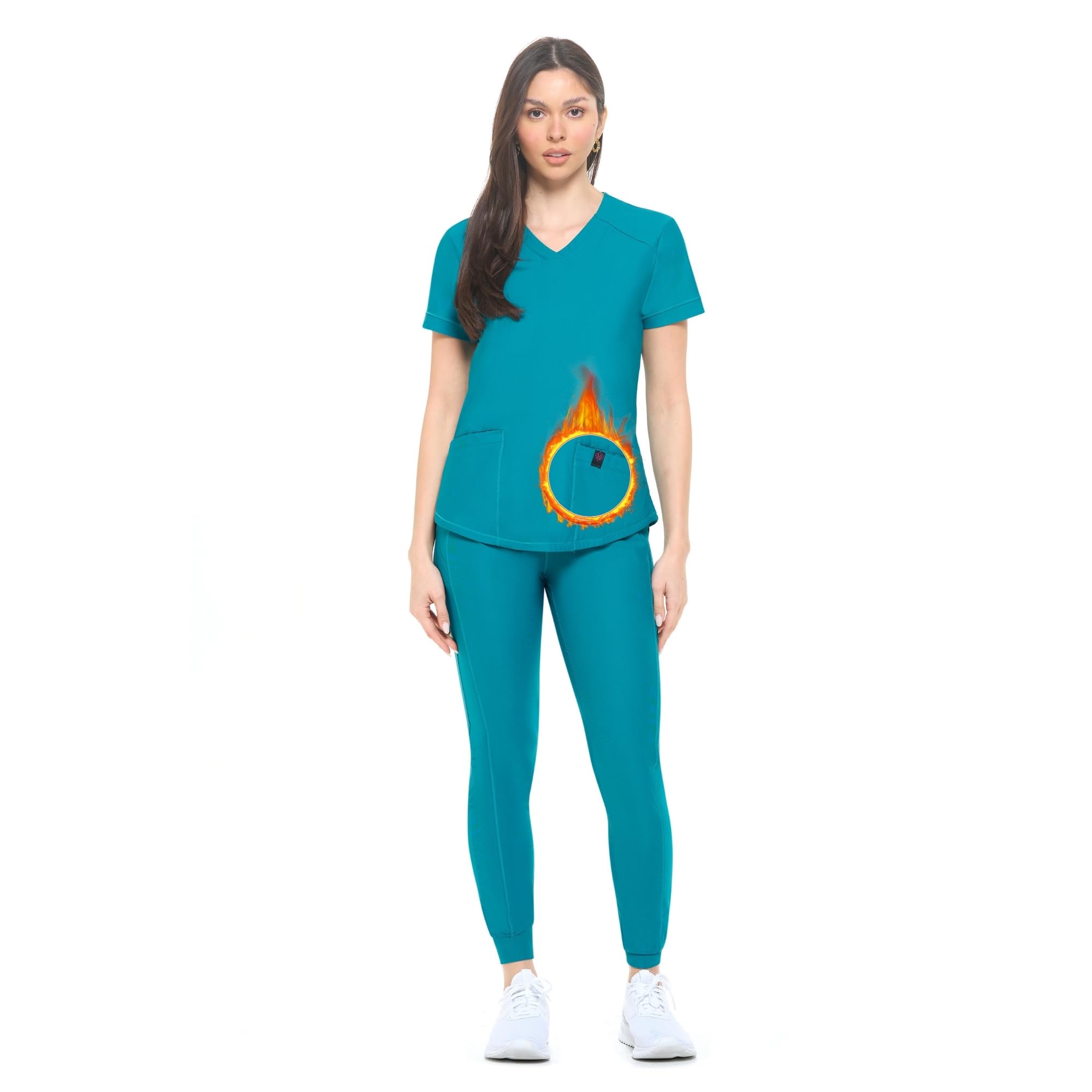 M&M SCRUBS Women's Jogger Scrub Set V-Neck Ultra Stretch Jogger Scrub Top and Pant (Teal, X-Large)