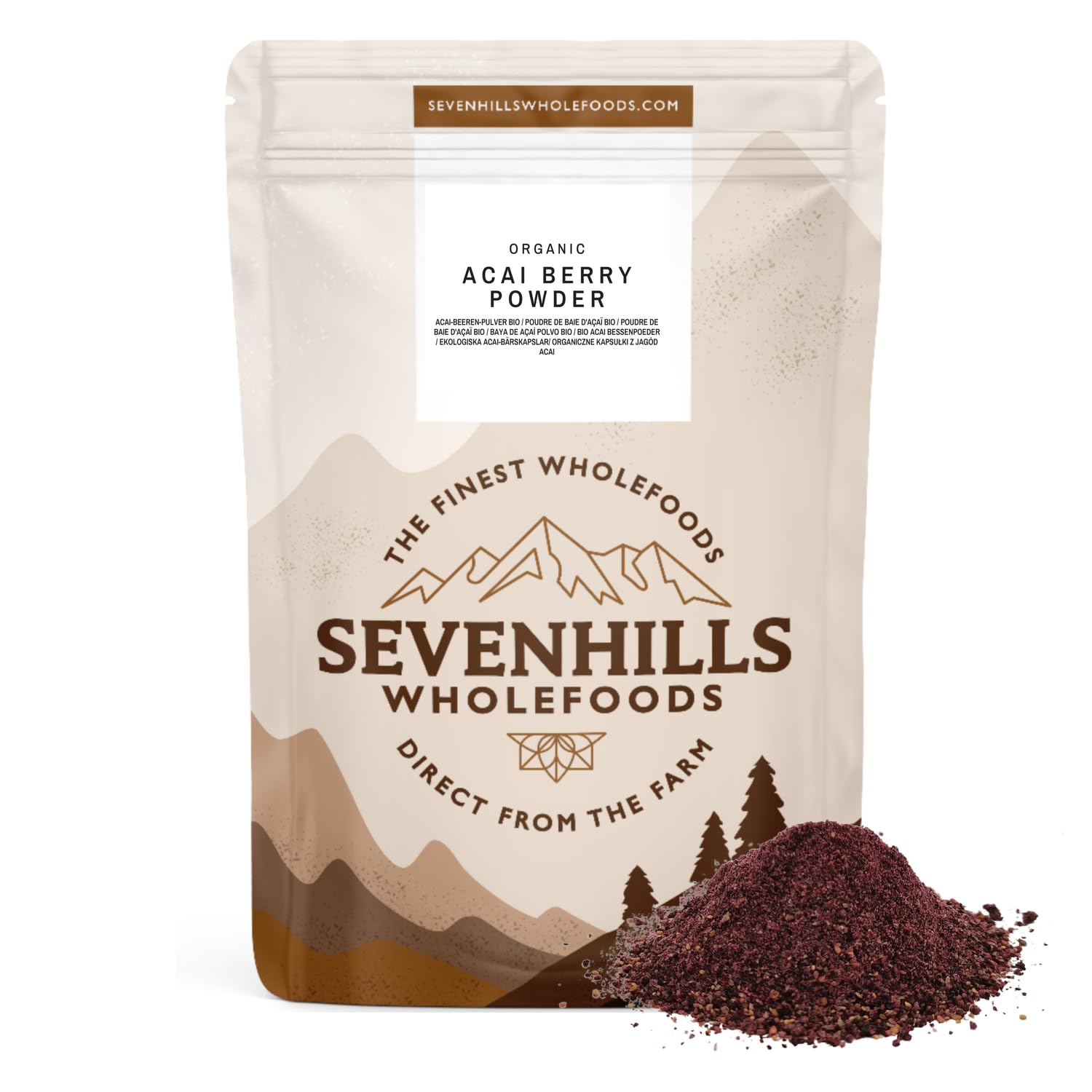 Sevenhills Wholefoods Organic Raw Acai Berry Powder, Freeze-Dried, from Brazil 100gEU OrganicSoil AssociationSoil AssociationSoil Association