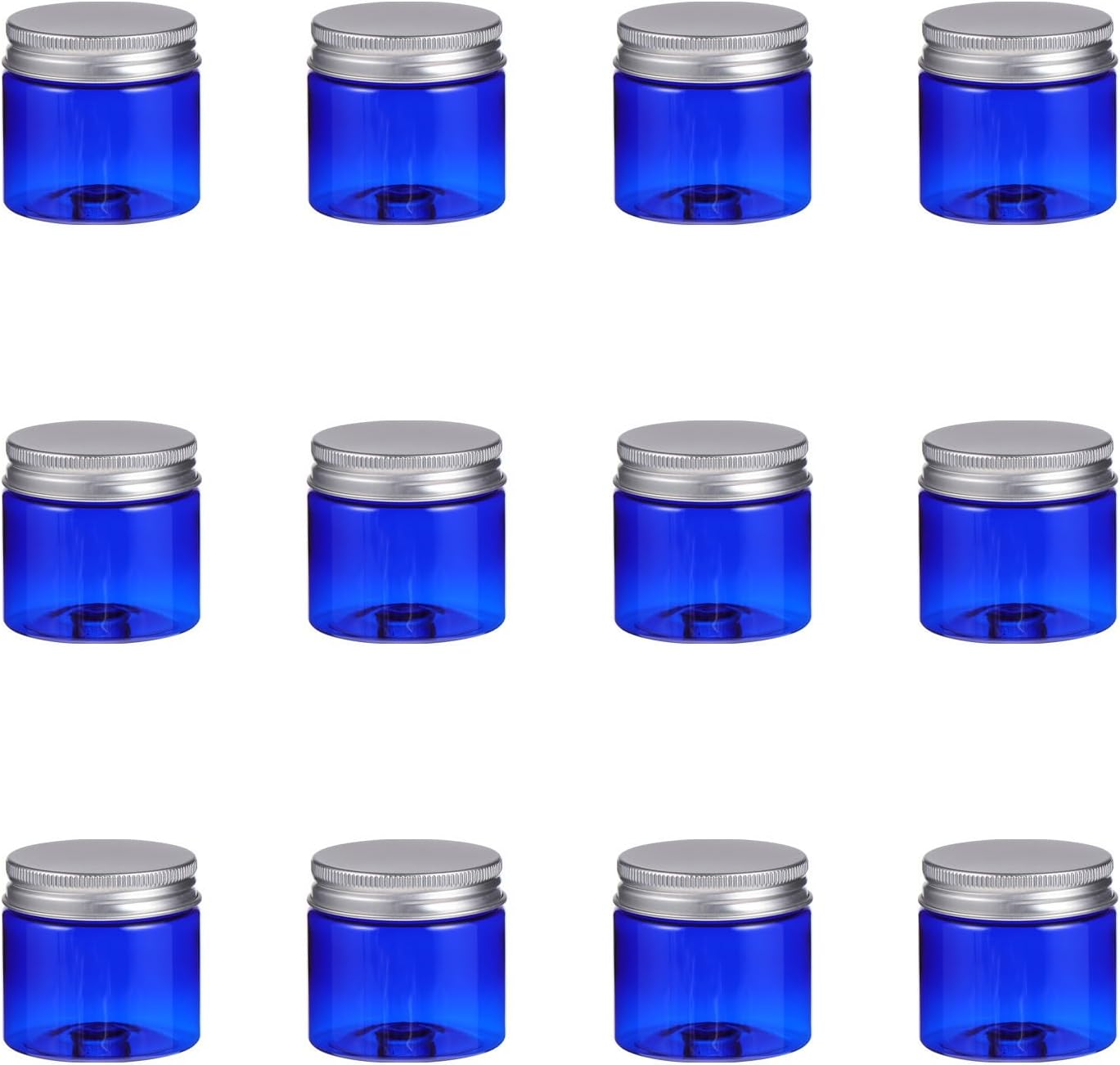 12pcs Plastic Empty Cream Jars with Aluminum Lids 50g Refillable Cosmetic Containers for Storing Lotion and Conditioner, for Camping and Travel Storage