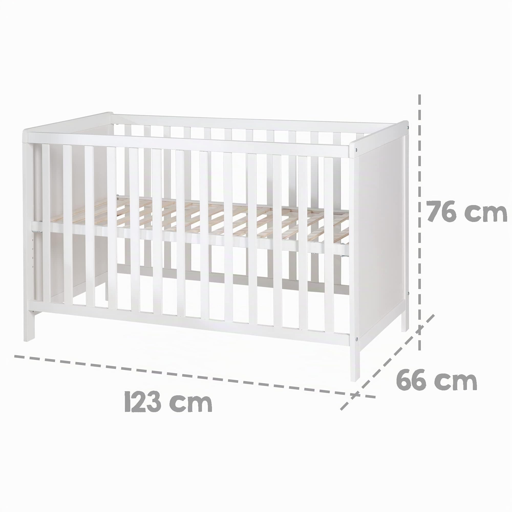 Lit multifonctionnel avec fonction de lit cododo, 60 x 120 cm, blanc, équipement complet du lit inclus