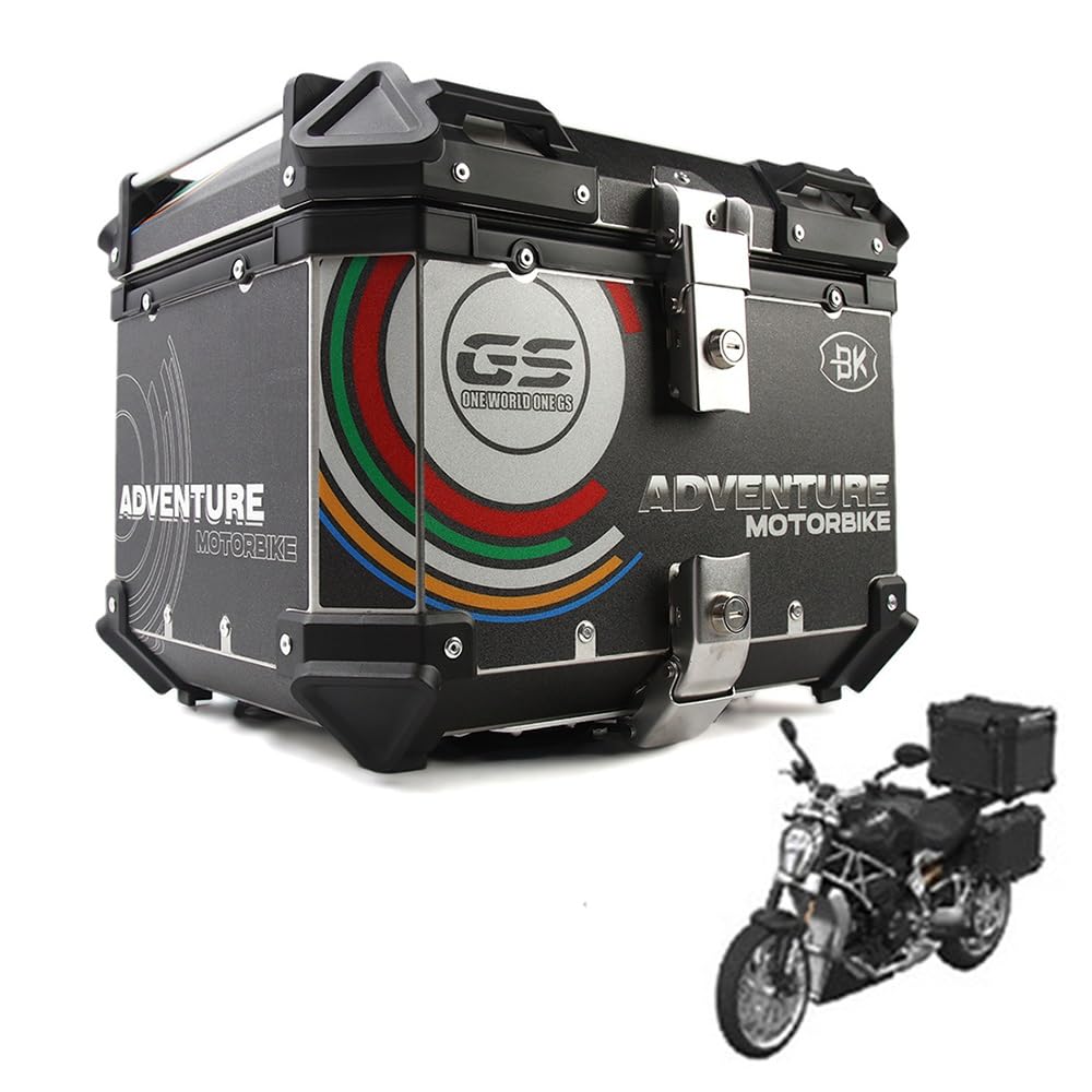 Valise pour Moto Top Case Moto 36L 45L 55L 65L Topcase avec Support De Montage Universel pour Deux-Roues, Moto, Scooter, Quad(Noir,55L)
