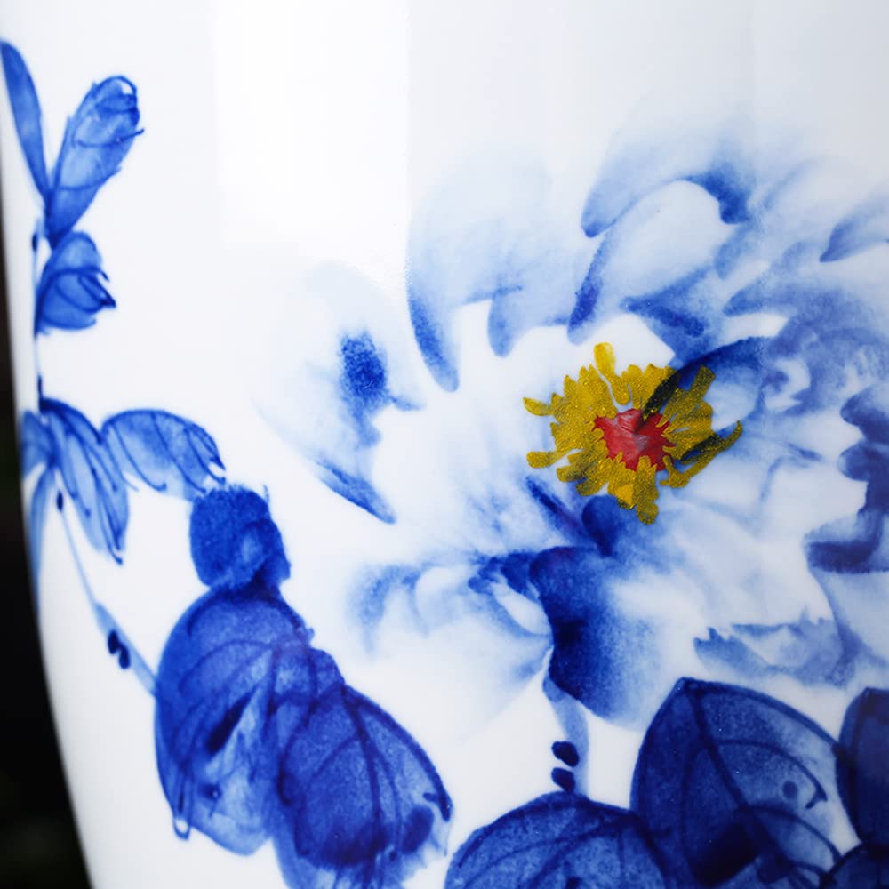 Doniczka ceramiczna Chińskie orientalne niebiesko-białe ceramiczne doniczki doniczkowe do wnętrz z porcelanowym spodkiem do ogrodu i wewnątrz, doniczka Chinoiserie