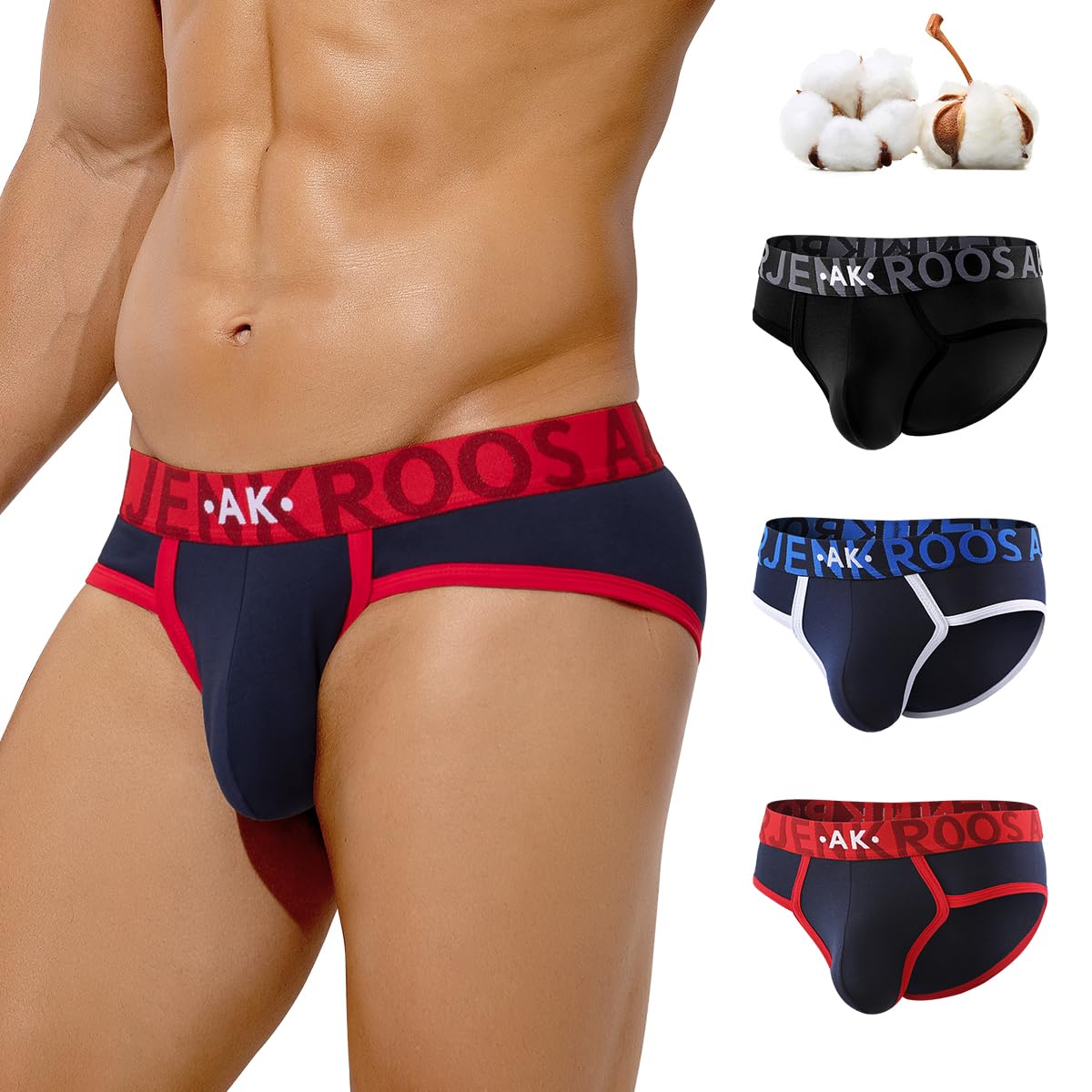 Arjen Kroos Lot de 3 Slip Homme Coton, Design Exclusif, Taille Haute, Couleurs Contrastées