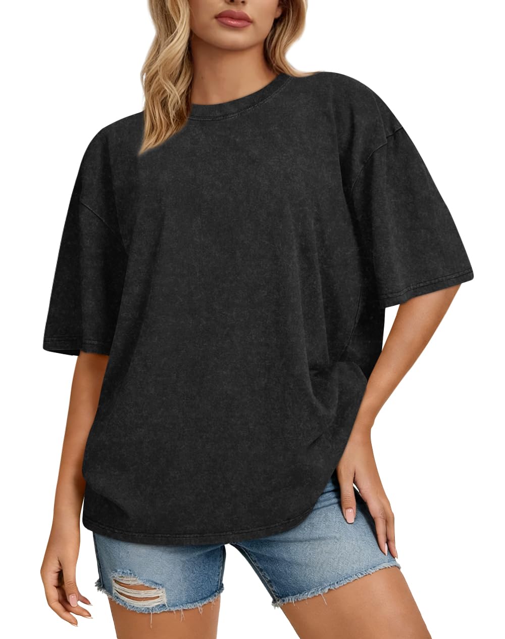 rosemia Oversized Tshirts for Women Acid Wash Short Sleeve Cotton Shirt Graphic Top Global Recycled Standard Global Recycled Standard Global Recycled Standard