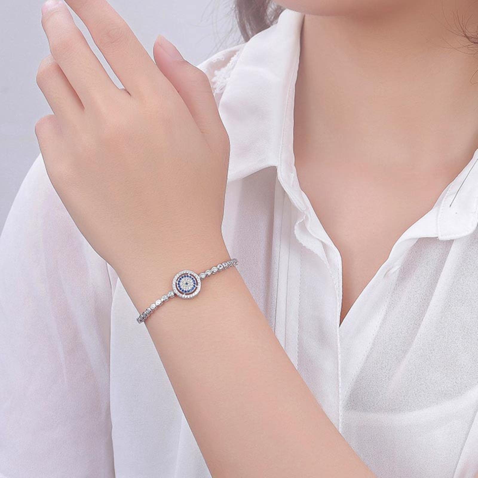 Auténtica Pulsera De Plata 925 Cuentas Ajustables Mal De Ojo Azul Cz Pulseras De Tenis para Mujeres Hombres Joyería De Amistad
