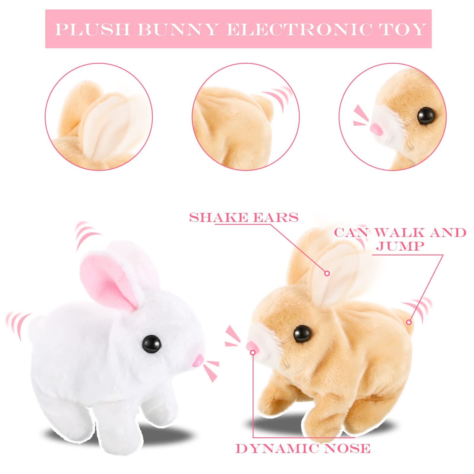 Honoson 3 Set Bunny Toys Hopping Bunny Toys Interactive Toys Bunnies Can Walk Make Sound Rabbit Plush Stuffed Electronic Educational Toy with Carrot Cute Robotic Toys Gift