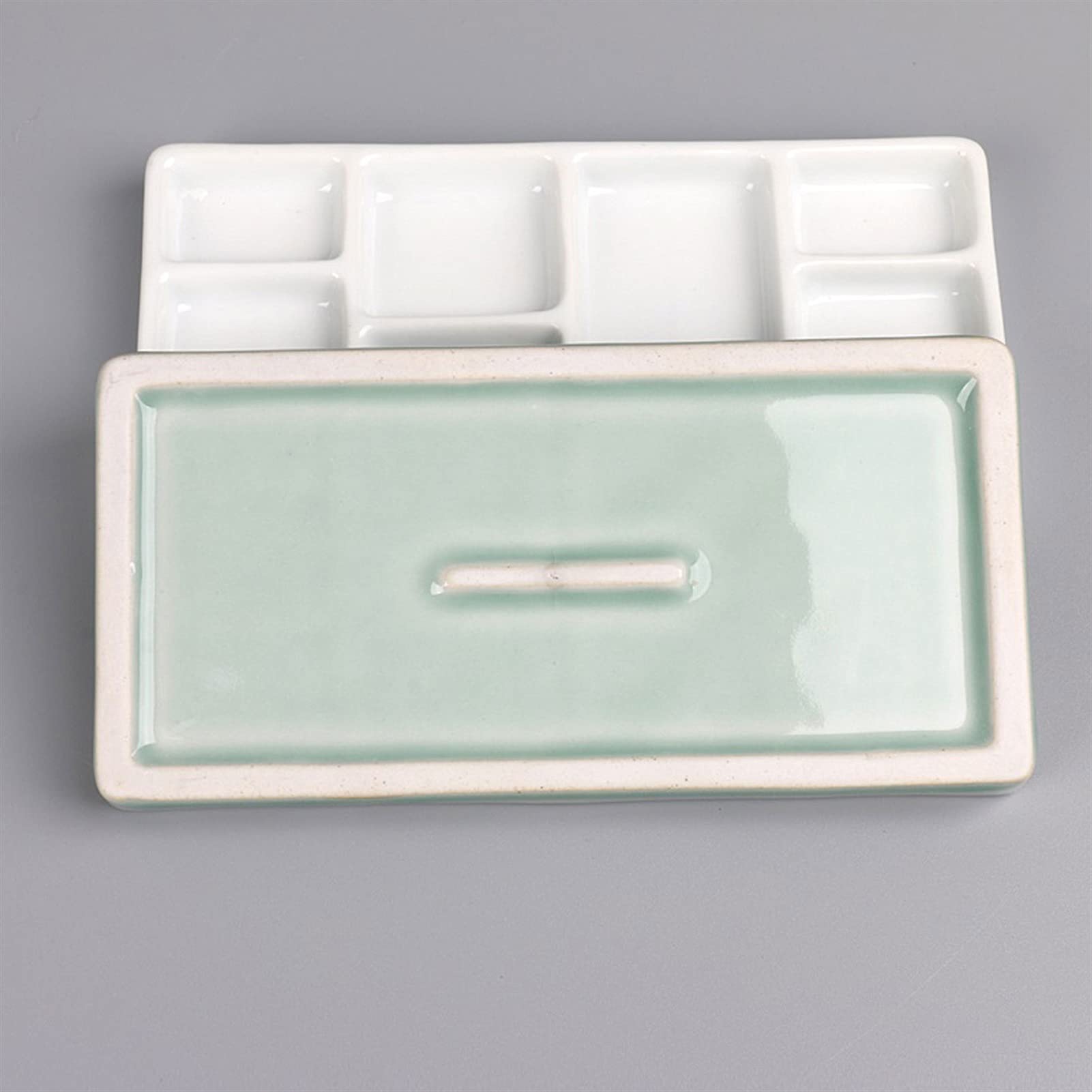 Paleta plana para mezclar pintura, Paleta de mezcla pintura cerámica rectangular plana, blanco/cian, óleo, acuarela, gouache(Bianco)