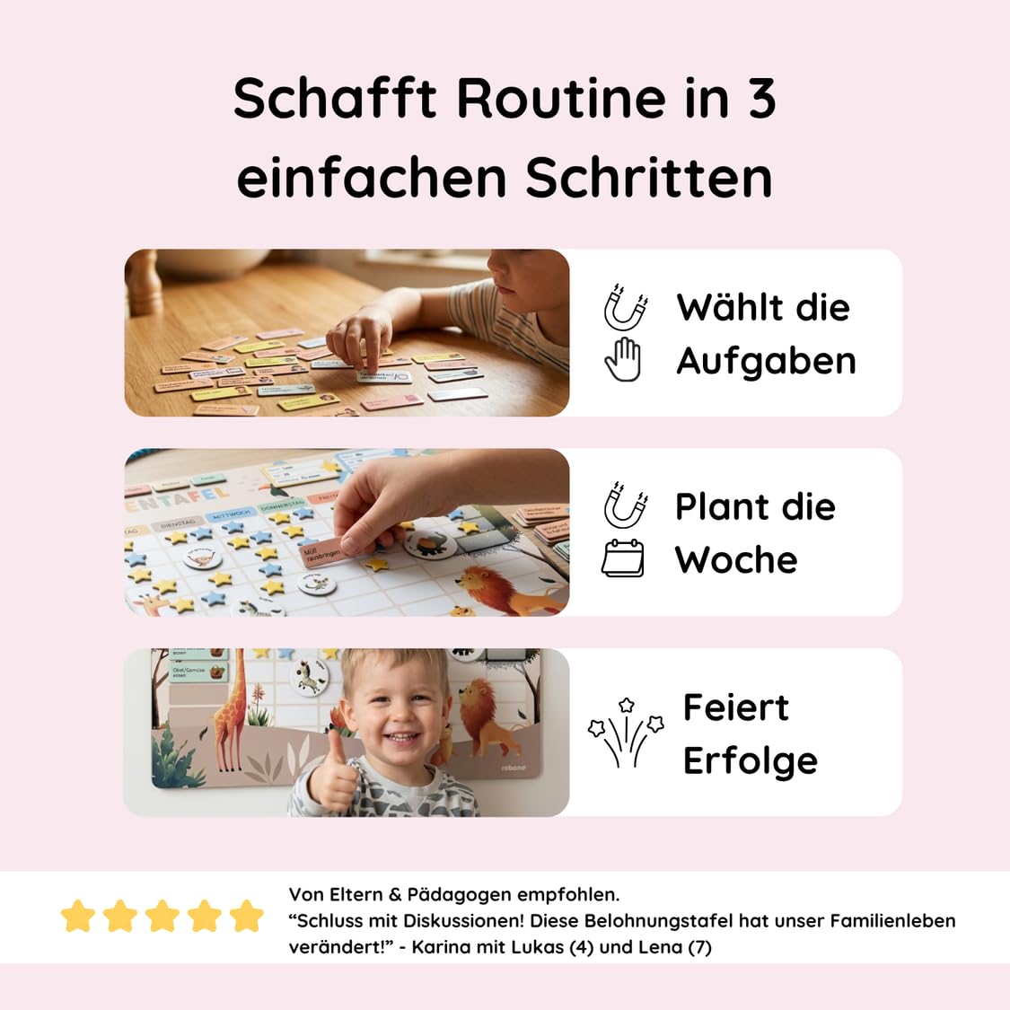 Rabano Belohnungstafel für Kinder – [400 Magnete + über 100 Aufgaben] - Belohnungssystem - Routine Planer & Wochenplaner Kinder, Haushaltsplan (Einhorn)