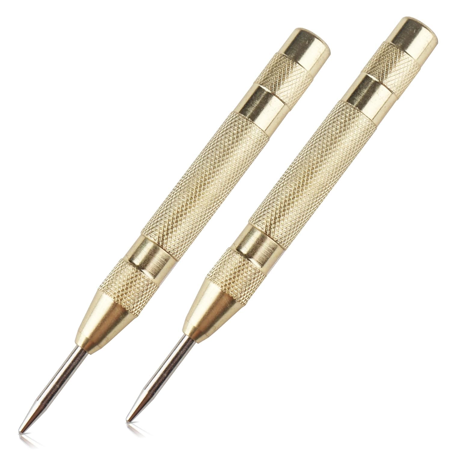 2Pcs Automatic Center Punch, 5'' Premium Spring Loaded Center Punch, Adjustable Spring Loaded Center Hole Punch, Heavy Duty Steel Automatic Center Marker Punch Tool for Metal, Wood, Glass