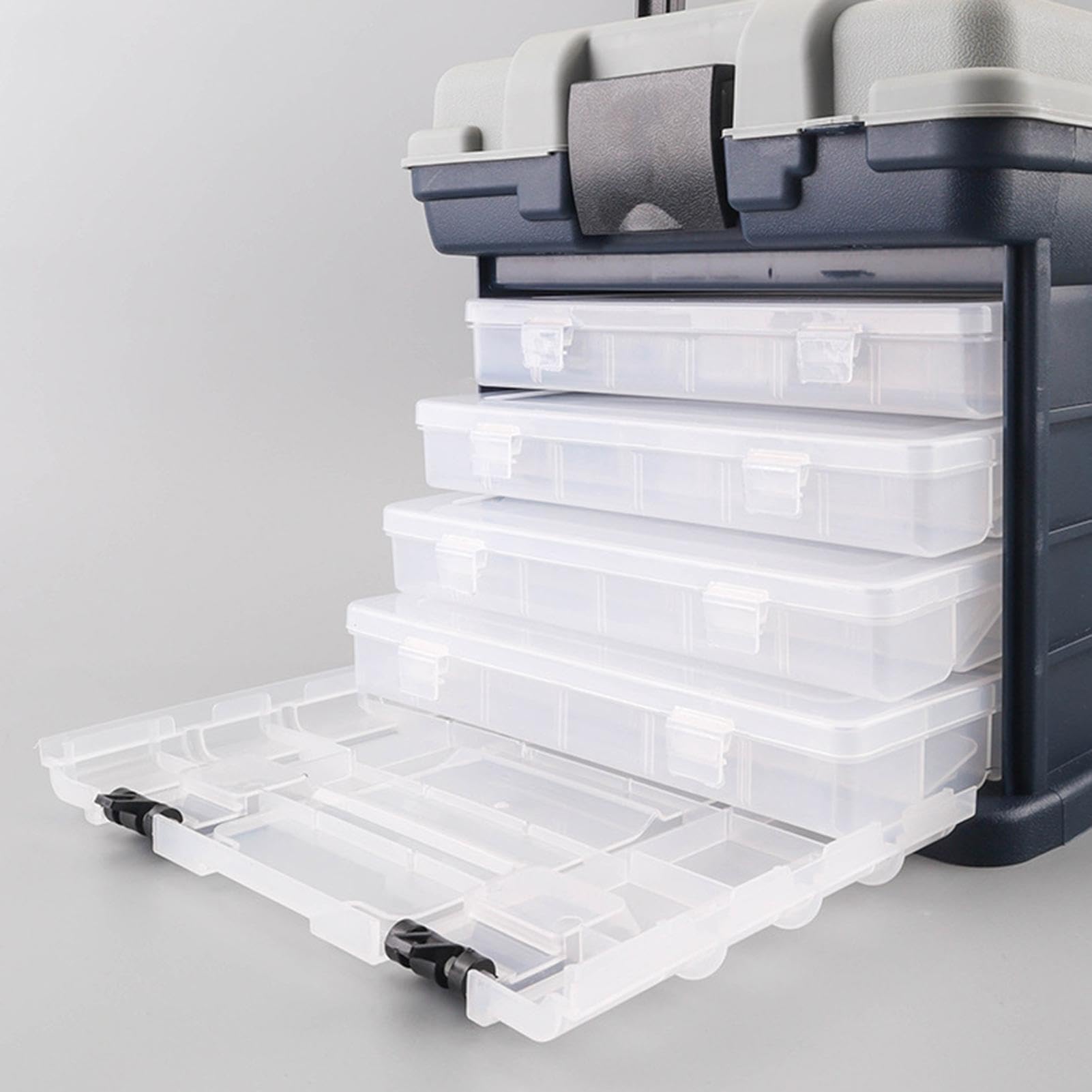 Caja de aparejos de pesca, organizador portátil de aparejos de pesca de ABS, múltiples compartimentos, almacenamiento de aparejos de pesca con 4 cajones, organizador de caja de aparejos, caja | ABS, múltiples compartimentos, almacenamiento de aparejos de