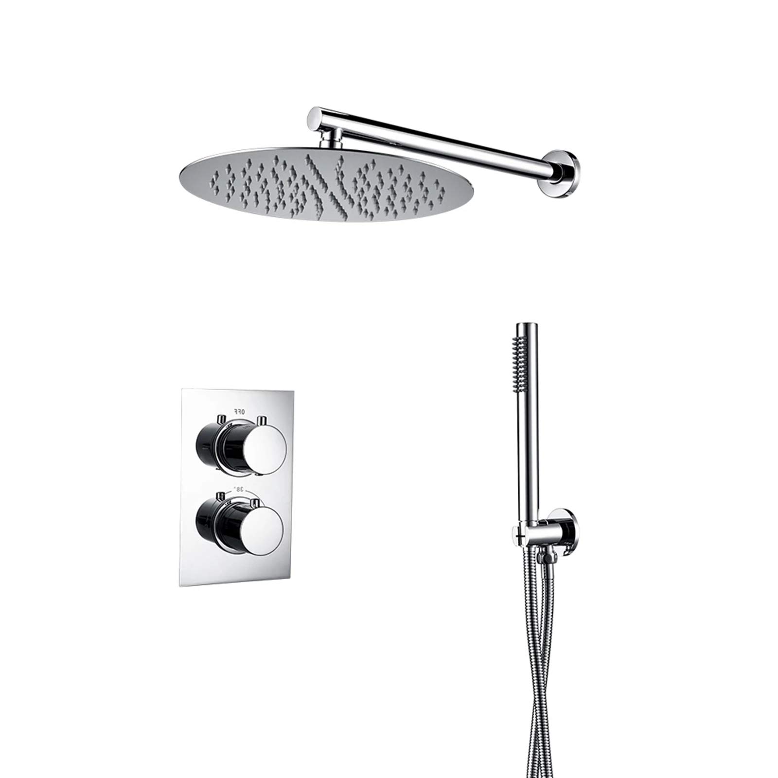 WOTZOV Shower System Thermostatic, Wall Mounted Faucet Set High-Pressure Rain Mixer Combo With Head And Hand-Held Heads, Polished Chrome,8Inch，8inch