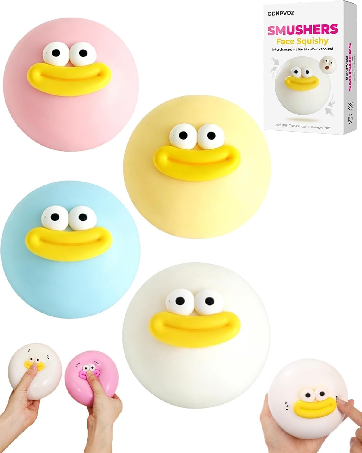 Smushers Face Squishy Soft Squeeze Stress Relief Desk Accessory Slow Rising Texture Sensory Toy Interchangeable Faces Large Rebound Ball Fidget Adults Kids Anxiety Novelty Gift Ultimate(All,1 Set)