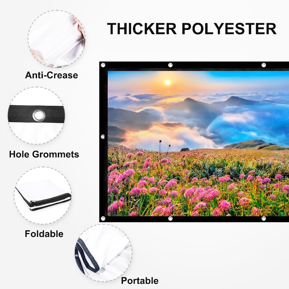 Grande Portatile Schermo for Proiettore 150/180 pollici, 16:9 4K HD Antirughe Schermo di Proiezione Pieghevole for Interno Esterno Home Theatre(120in 16:9)