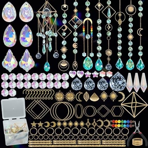 UXORSN DIY Suncatchers 400 pcs Crystal Sun Catchers Making Supplies Kit Art and Crafts for Adults Rainbow Maker Prism Hanging Decorative Pendants for Window Indoor Outdoor Garden Wedding Party Decor Cover