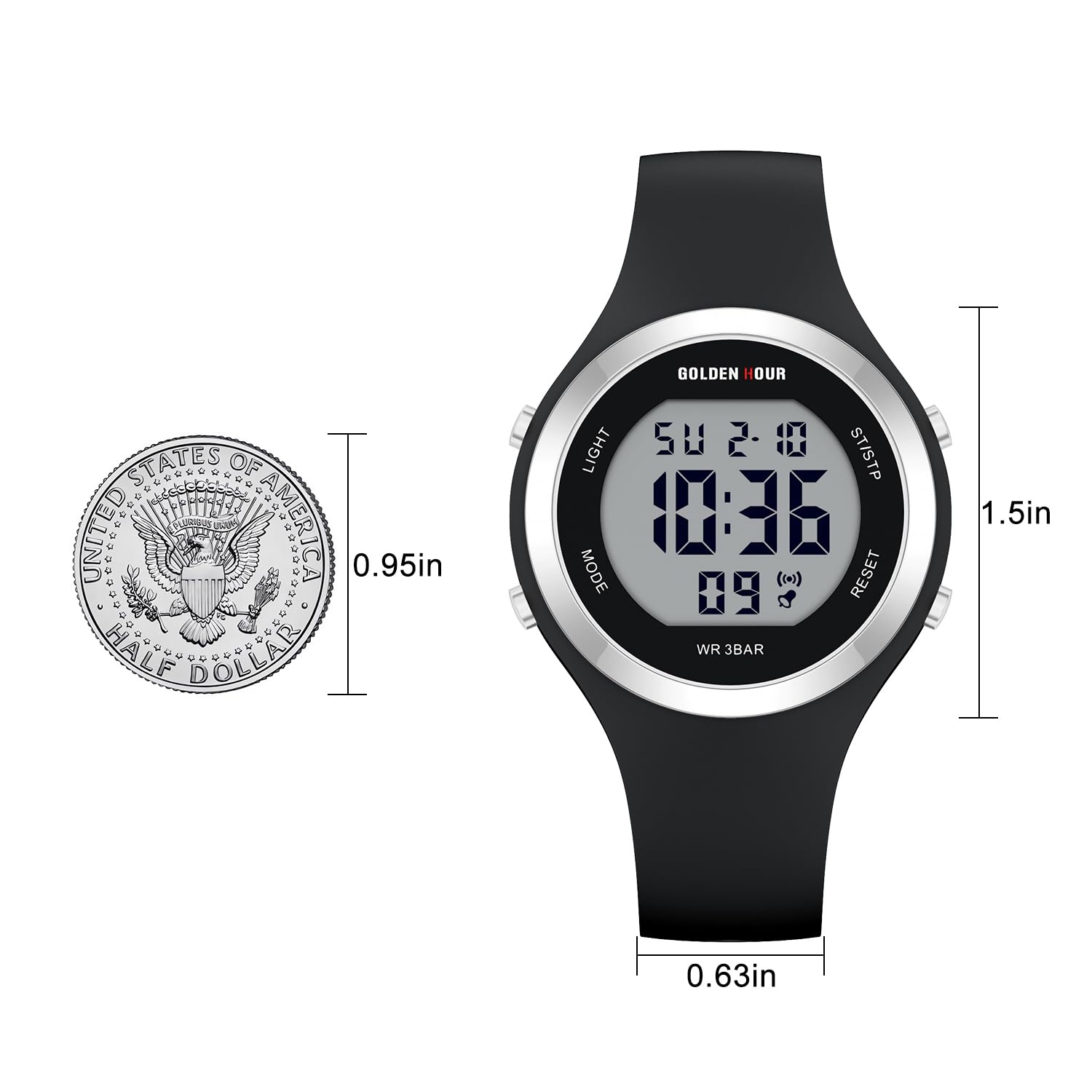 GOLDEN HOUR Orologio digitale da donna Cronografo sportivo impermeabile 5 ATM cinturino in silicone Sportivo ed elegante Orologio da donna con data Quadrante luminoso di facile lettura