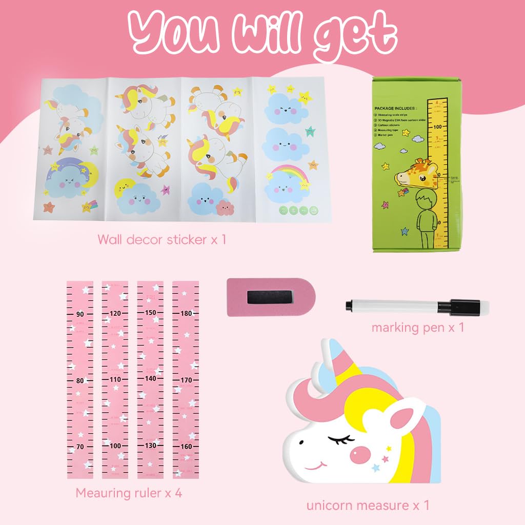 PATPAT� Height Growth Chart for Kids Room 70-180cm Height Ruler with Magnetic Cartoon Pink Unicorn Marker Height Growth Chart Kids Room Decor - Image 2 thumbnail