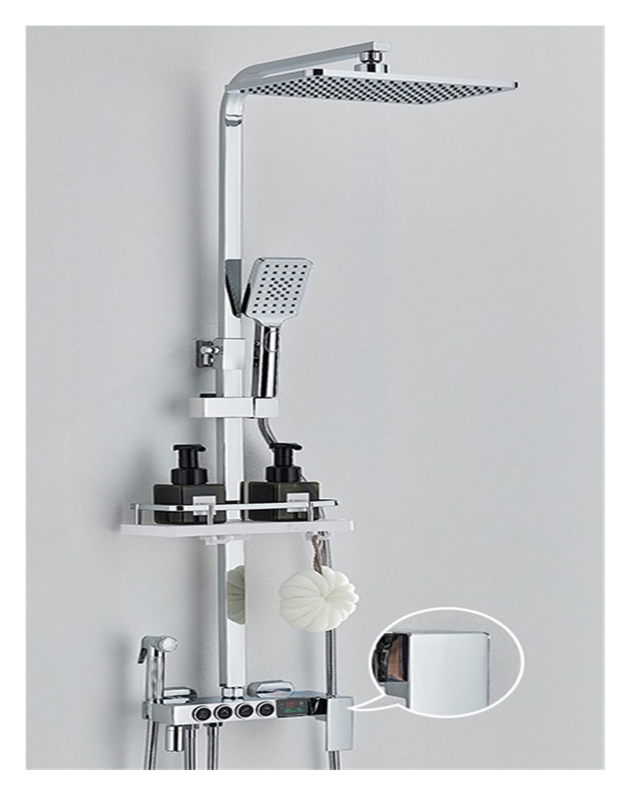 CVFRDD Digital Display Bathroom Shower System,Thermostatic Shower Faucet Black Set,Modern Rainfall Shower Tap For Bathroom(Chrome 4ways B)