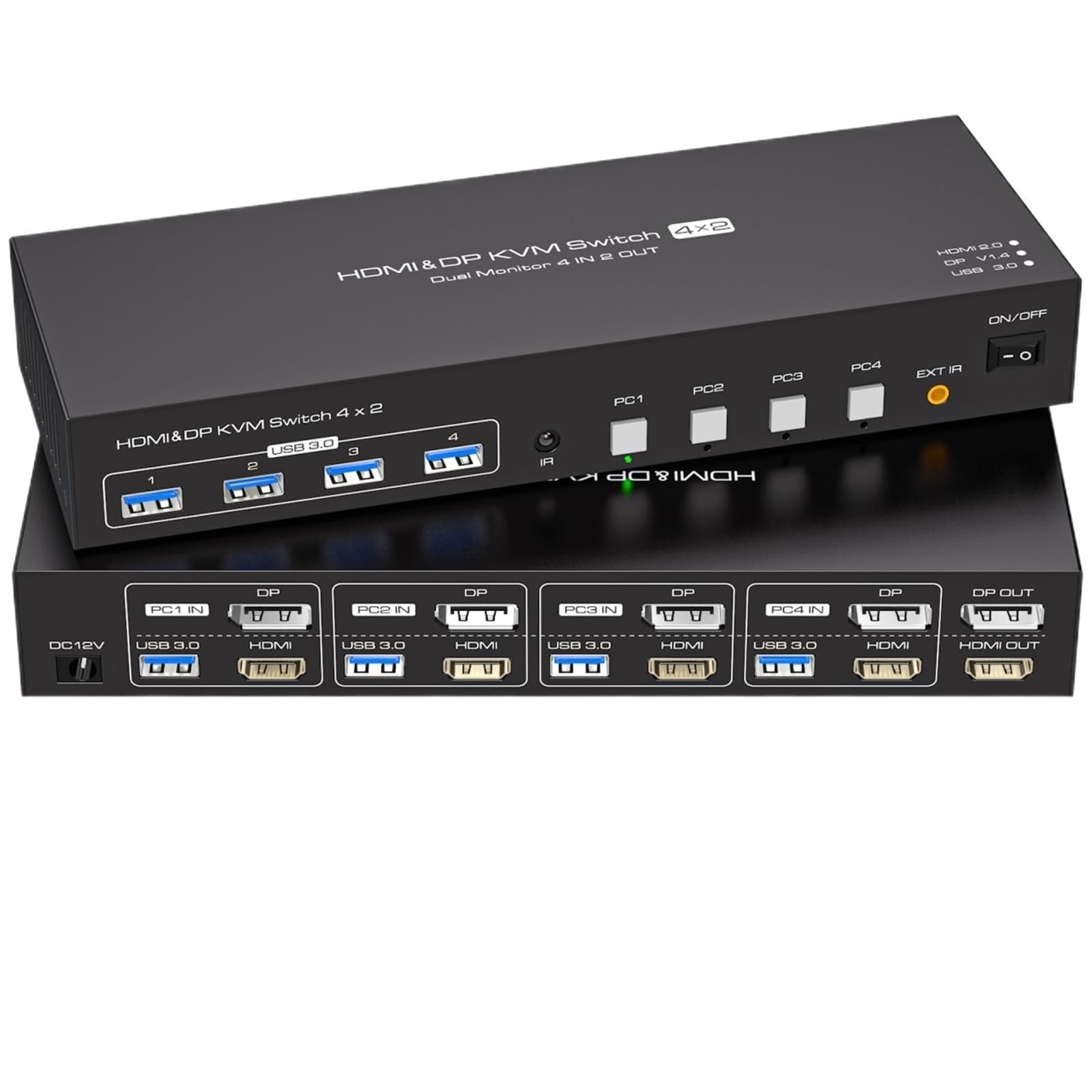 4K HDMI KVM Switch 2 Monitors 4 Computers 4K@60Hz 2K@120Hz Dual Displayport USB 3.0 Switcher for 4 PC Share Keyboard Mouse(with US Power)-image-23