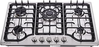 30 Inch Gas Cooktop Stainless Steel 5 Burners Stovetop Dual Fuel Gas Hob NG/LPG Convertible Gas Cooktop HF57042 Stainless Steel