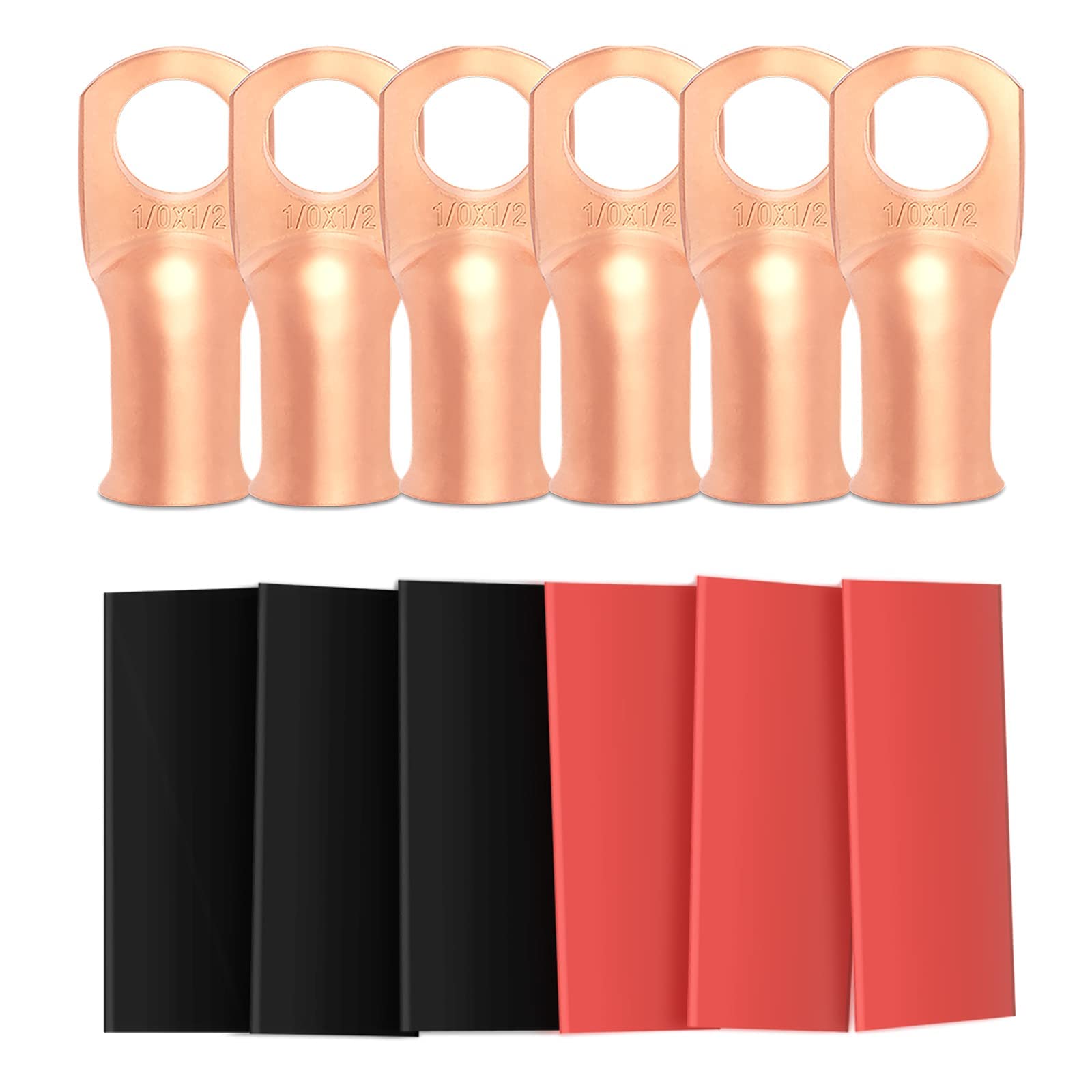 Sanuke4pcs 1/0 Awg - 1/2" Sanuke Wire Lugs Ring Terminal Connectors Ends Heavy Duty for Battery Cable Lug Wire Electrical Eyelets with 3:1 Dual Wall Adhesive Heat Shrink