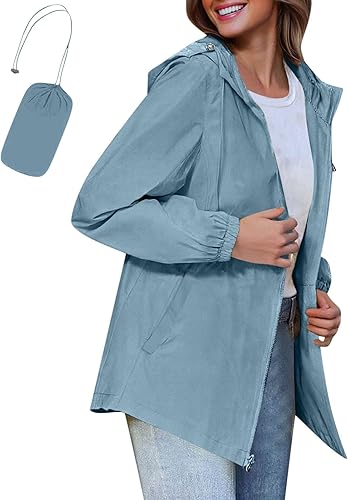 Womens Rain Jackets for Women Waterproof Rain Coats for Women Active Packable Raincoat Windbreaker Jacket with Hood
