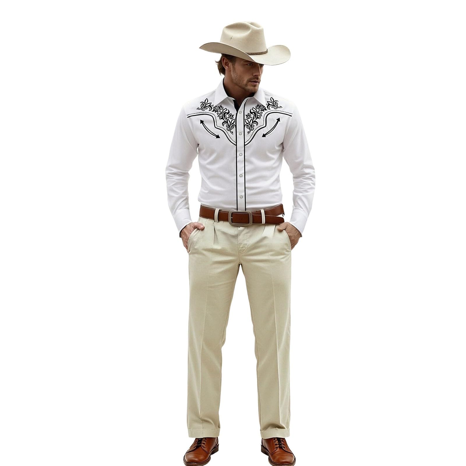 Costume de cowboy hippie 2026, chemise western robuste avec imprimé cowboy, manches longues, boutonnière, haut décontracté pour les activités de plein air