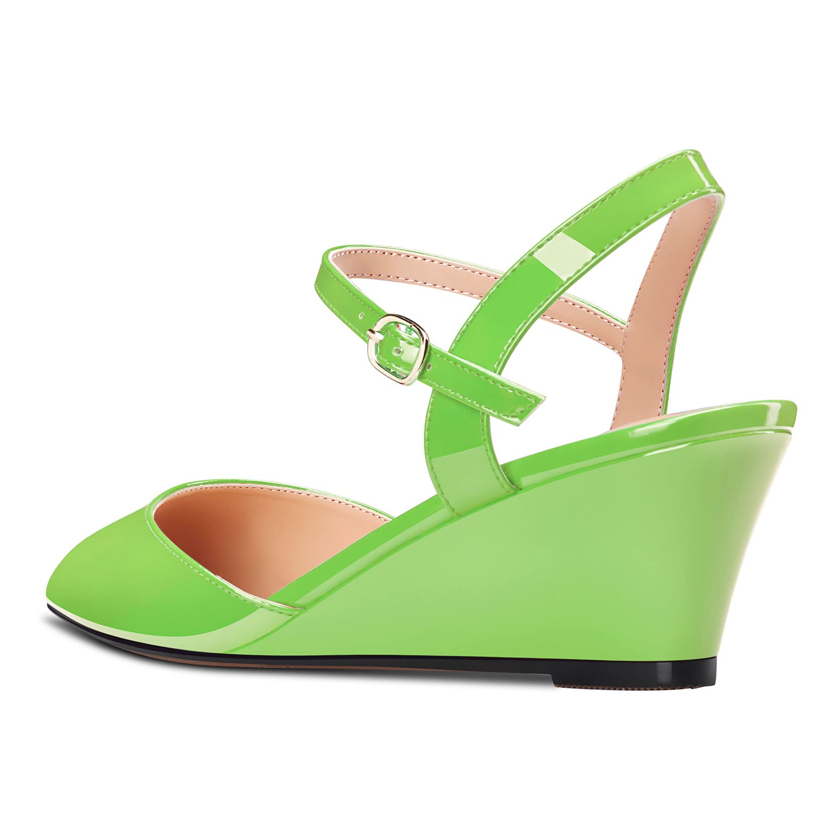 NobleOnly Mujer Bajos cuña esparto Heel Puntiaguada Punta Correa Tobillo Pumps Slingback Clásico Oficina Cute Sandalias 5 CM Heels