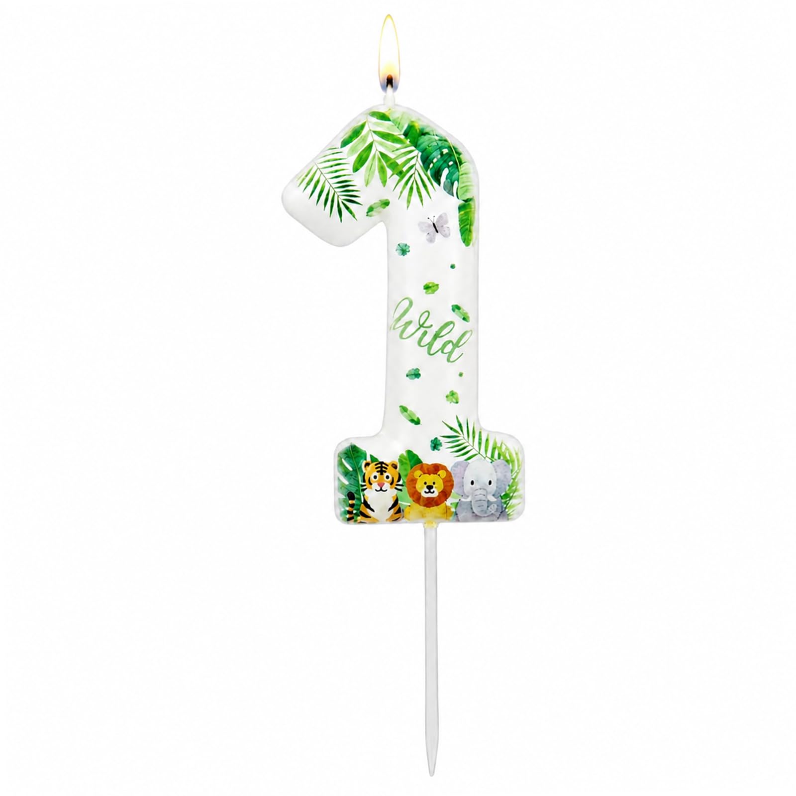 Bolosa 1st Birthday Candle, Number 1 Birthday Candle, Jungle Wild One Birthday Candles, Safari Animal Wild One Cake Topper with Palm Leaf Design for Baby Boy Girl 1st Birthday Cake Decorations