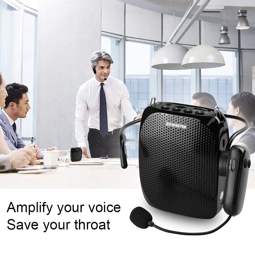 ZOWEETEK Amplificador de Voz Inalámbrico,Amplificador Voz Profesores con 2 micrófono (Inalámbrico y Cable), 10W 1800 mAh, Amplificador portatil para Aula, guía,reuniones y Actividades al Aire Libre