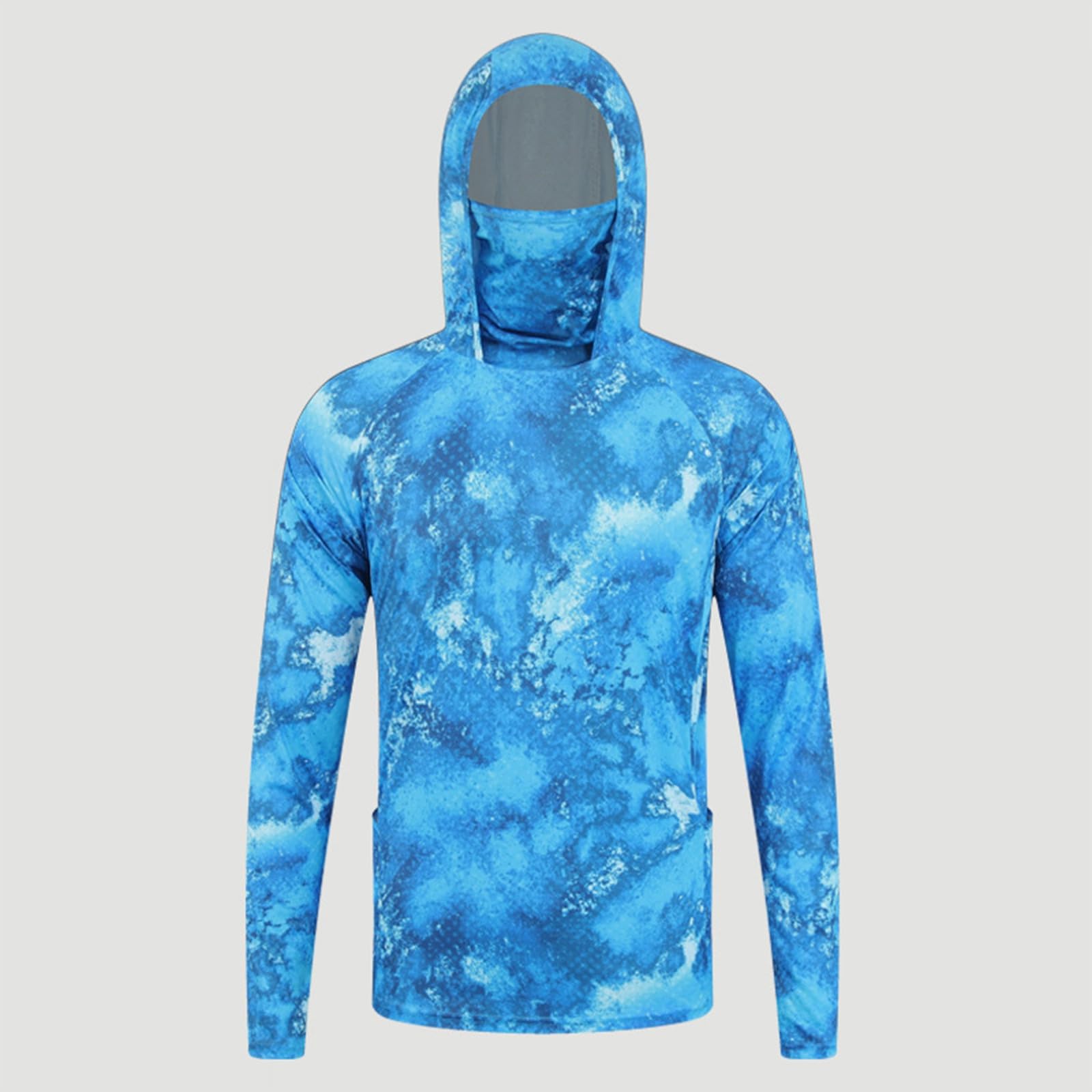 Générique T Shirt Anti UV Homme Capuche UPF50+ Chemise de pêche à Manches Longues Sweat à Capuche Protection Solaire Tee Shirt Anti-UV Respirant à Séchage Rapide (Masque Intégré)
