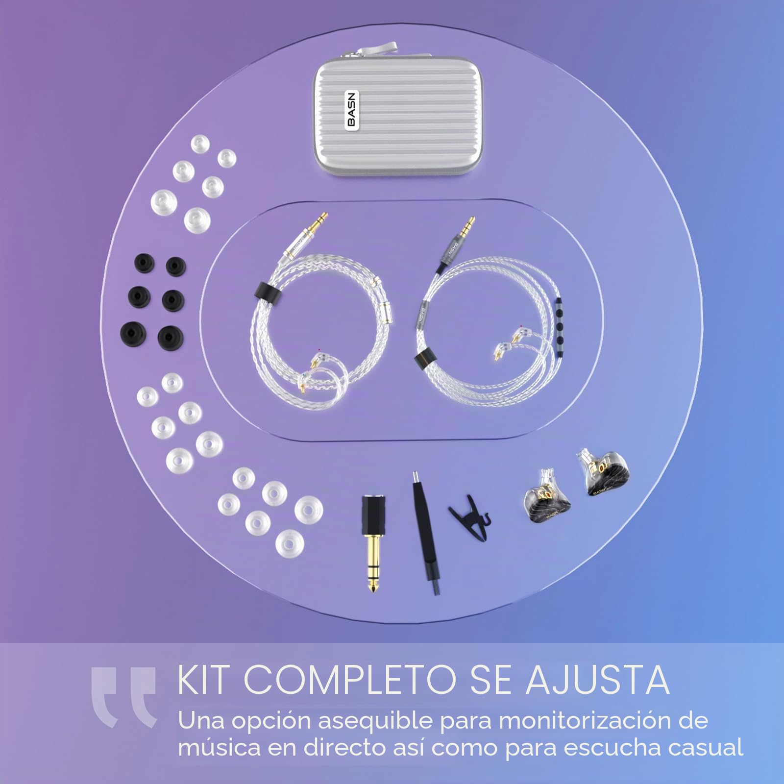 BASN MMCX Monitores intrauditivos triples bajos ricos, auriculares HiFi estéreo IEM cables extraíbles mejorados para audiófilos músicos (porcelana negra)