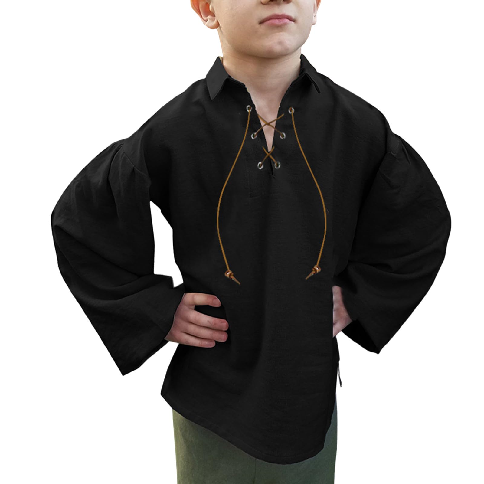 Chemise médiévale historique à lacets de style jacobite pour le carnaval et la fête médiévale pour garçon