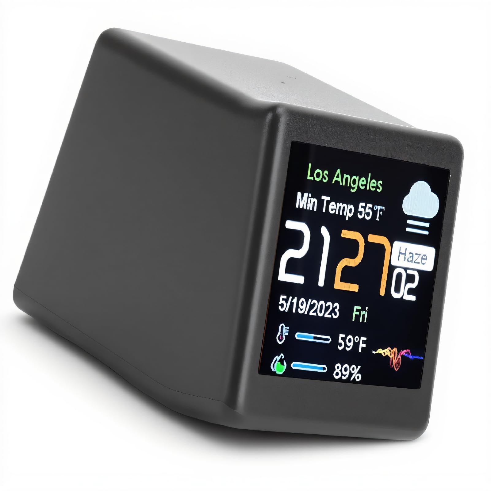 Tonysa Smart Wetteruhr mit Temperaturanzeige und Wettervorhersage, LCD -Display mit USB -C Ladung, Multifunktionaler Digitaler Uhr mit Anpassbarem Animation & Fotoalbum, Night (Black)