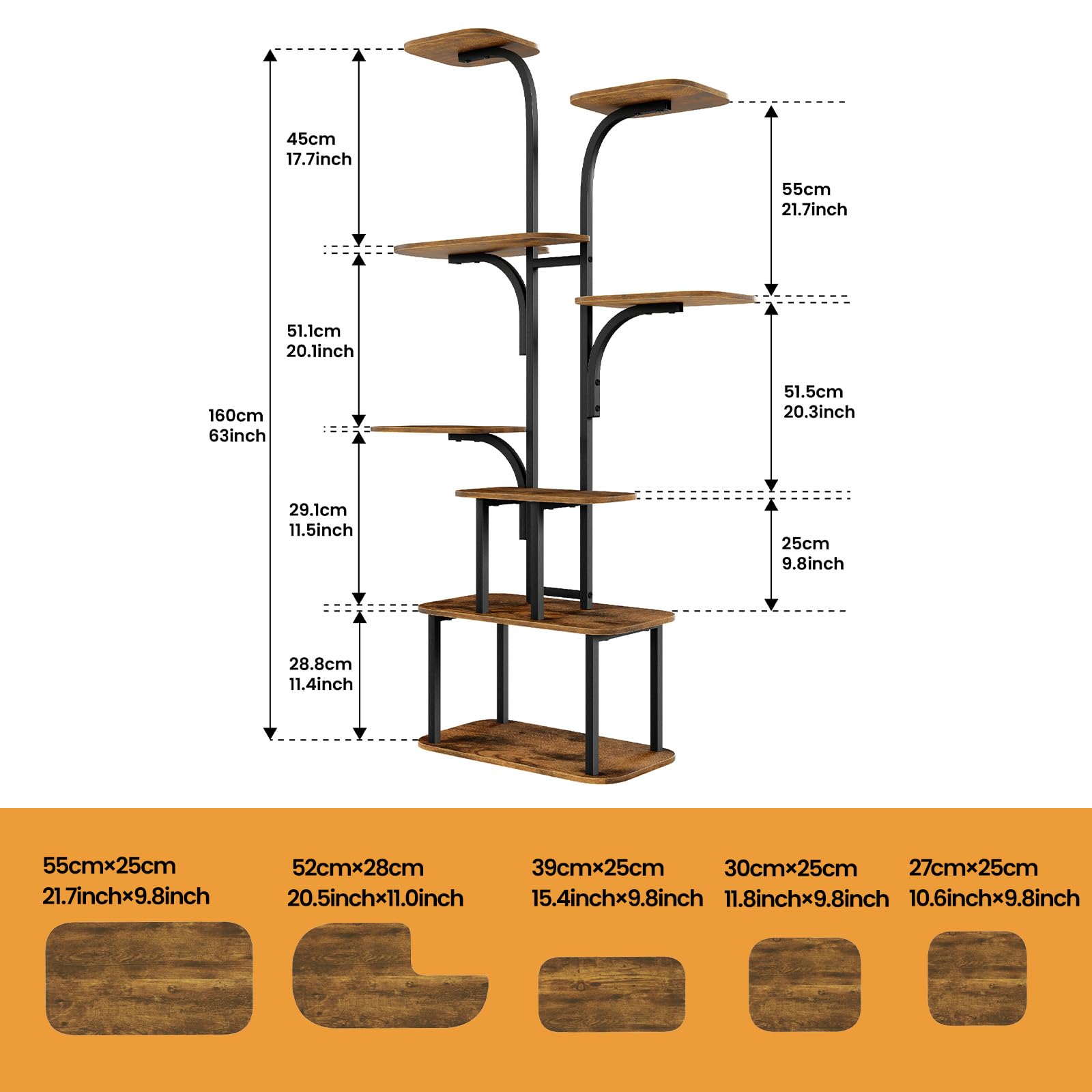 GoTiling Pflanzenregal Indoor mit LED Grow Light, 160cm Hoch 8 Etagen Blumenregal Metall & Holz, Mehrstöckiger Pflanzenständer für Wohnzimmer, Balkon, Fensterbank, Blumentöpfe & Kräuter
