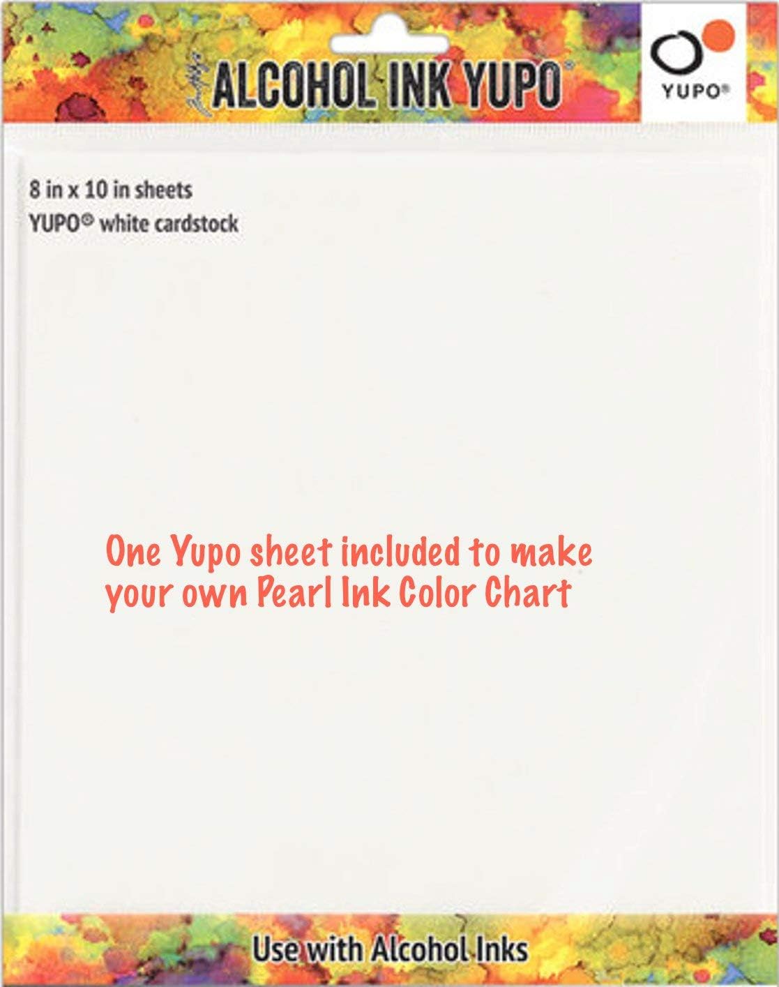 Tim Holtz - 12 Pearl Alcohol Inks, Alcohol Ink Storage Tin, One Sheet of Ranger Yupo 8 inch x10 inch White Cardstock for Making Your Own Color Chart - Bundle of 14 Items