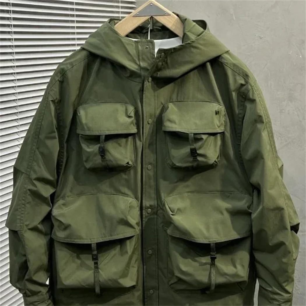 Dvbfufv Męska wiosenna bluza z kapturem modna odzież robocza kurtki amerykański vintage outdoorowy płaszcz cargo