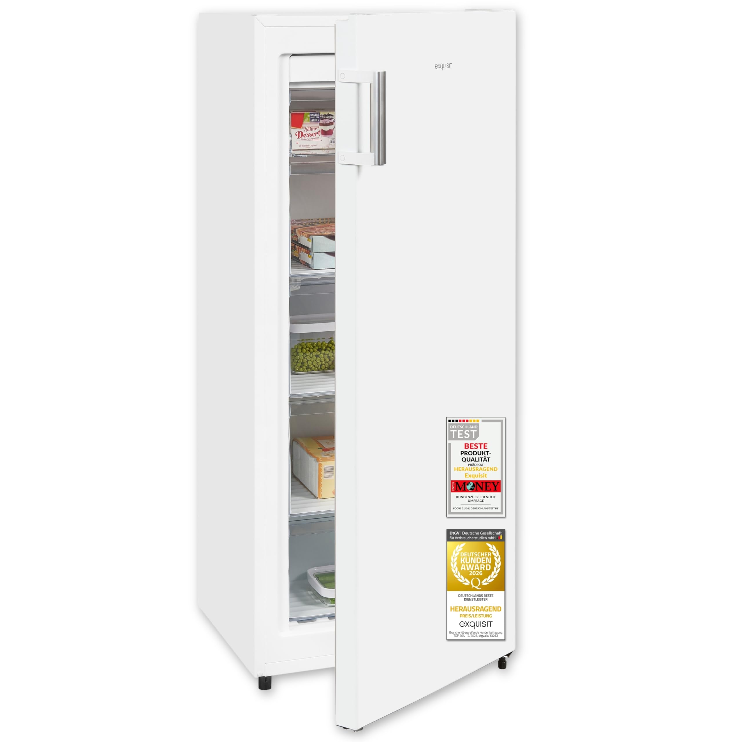 Exquisit Gefrierschrank | 155 l Nutzinhalt, Energieeffizienzklasse E, 41 dB, 4 Sterne Gefrieren | No Frost, Schnellgefrieren, elektronische Temperaturregelung, LED Anzeige | GS5231-NF-H-010E weiss