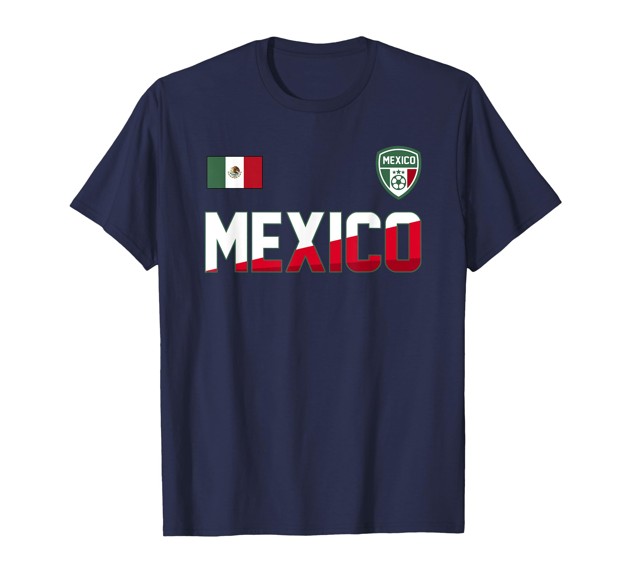 Mexico Football Bold Text Flag Left Chest T-Shirt, Black