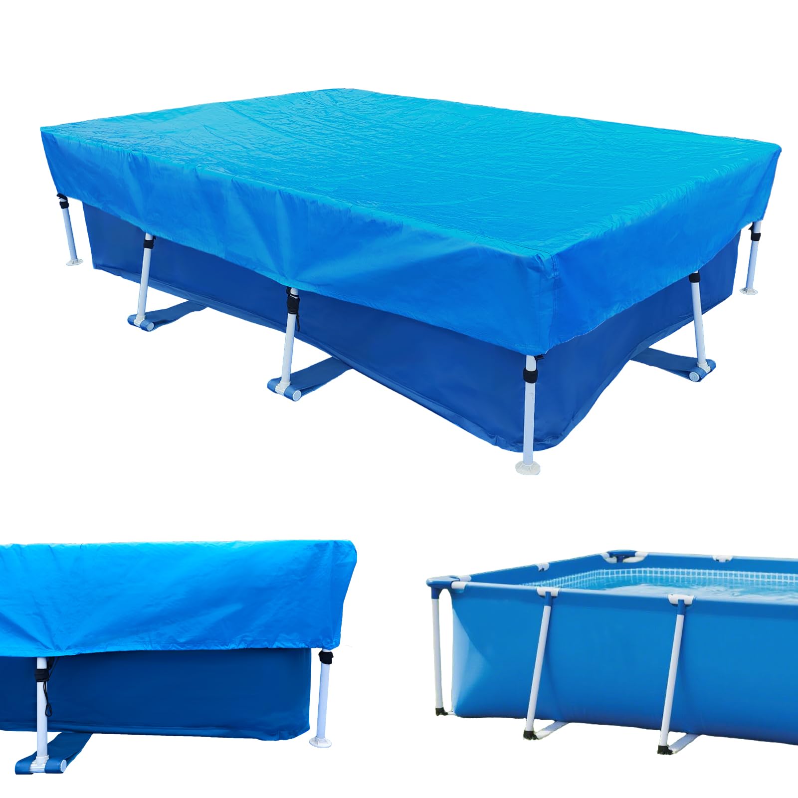 Photo 1 of 102 x 63 in Pool Cover 8x5 Rectangle Swimming Pool Covers 102 X 67 Rectangular Pool Cover for Above Ground Pools 8.5 ft x 5.6 ft Blue Pool Covers Made of 5-Layer Tear-Resistant PE Waterproof