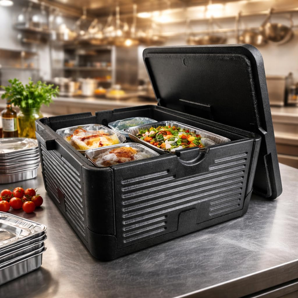 PacknWood NVASE Caja Isotérmica Plegable Negra 1U 380x380x220 mm - Caja Térmica para Transporte de Alimentos, Contenedor Aislado Resistente - NVS294ISOBOX19