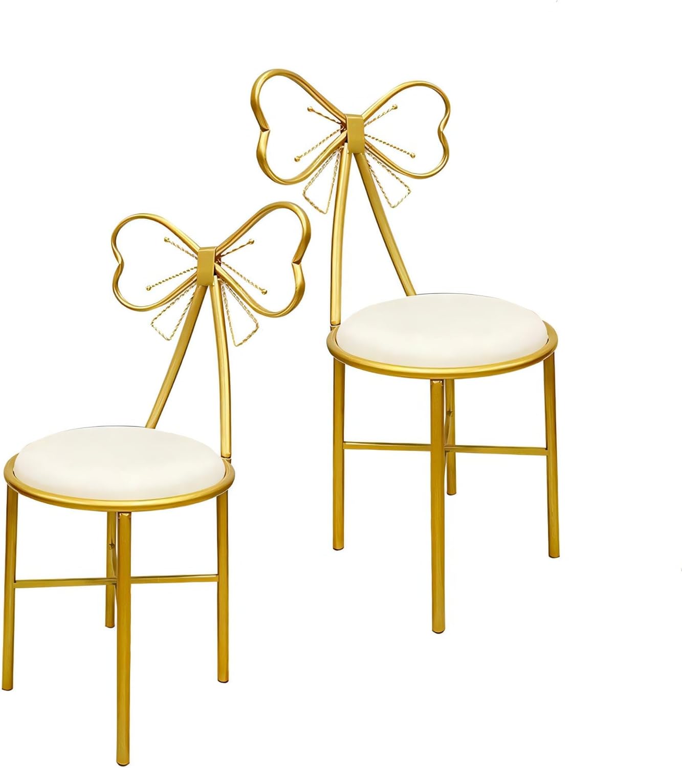 Wrought Iron Dressing Stool, Makeup Vanity Chairs Set of 2 with Butterfly Bow Tie Backrest Bedroom Press Chair, Vanity Chairs Dressing Chairs for Bedroom, Dressing Room, Nail Salon, White
