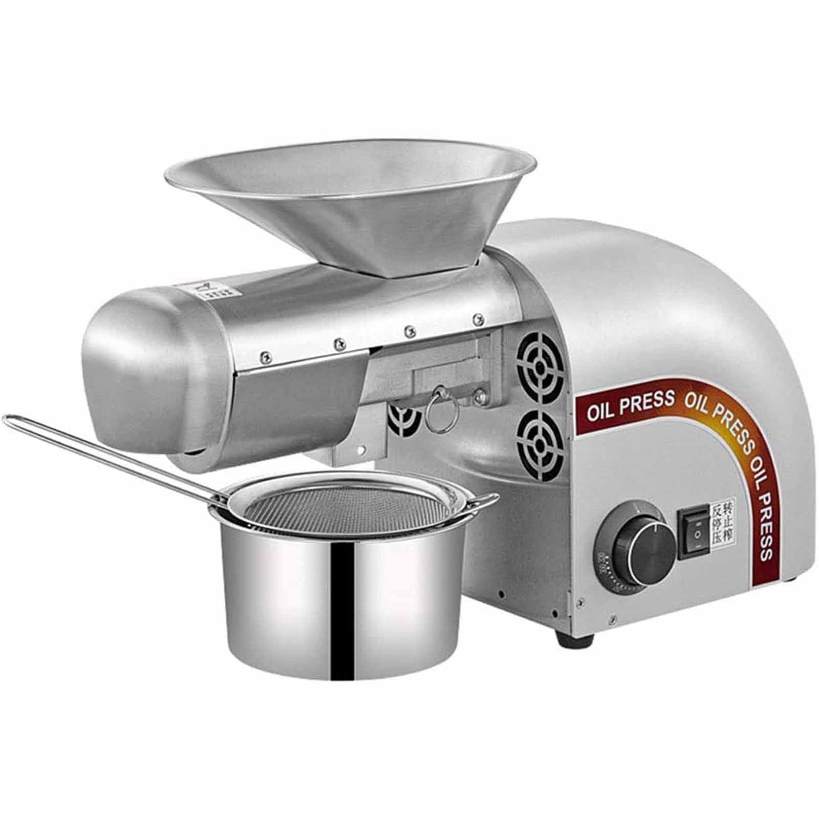 HCZKIUJY Oil Press Machine with Hot & Cold Press and Temperature Control for Home Use, Extracts Various Oinds Including Nuts and Coconut (Silver)