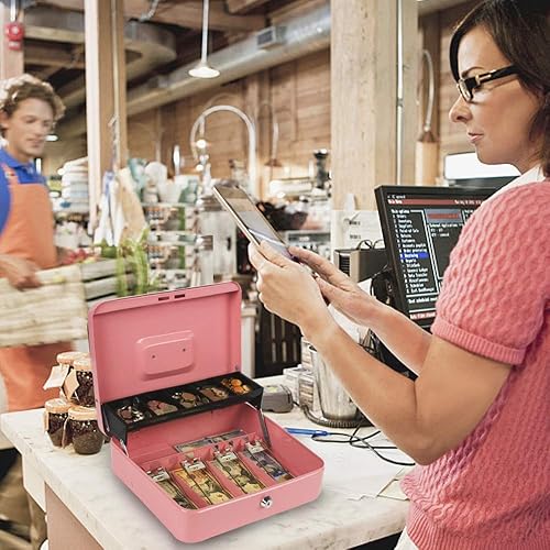 Miniatura 2 de KYODOLED Caja de dinero con bloqueo,Caja de dinero con bandeja para efectivo,Caja fuerte con llave,Organizador de ahorro de dinero