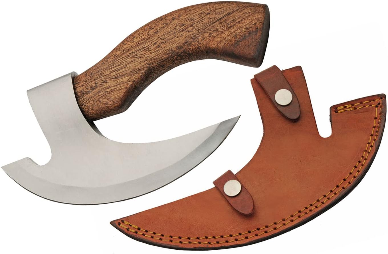 11” Short Handle Bearded Pizza Axe Knife with Leather Sheath