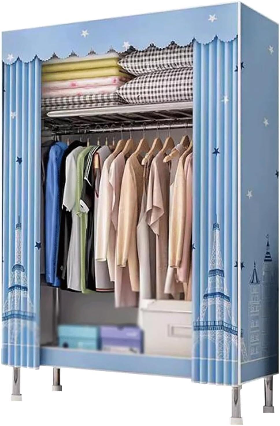 Kleiner Hängeschrank Zusammengebauter Schrank Kleiderschrank mit Metall-Stahlrahmen Einfach zu montierender Schlafzimmerschrank Platzsparender Schrank(D,84cm)