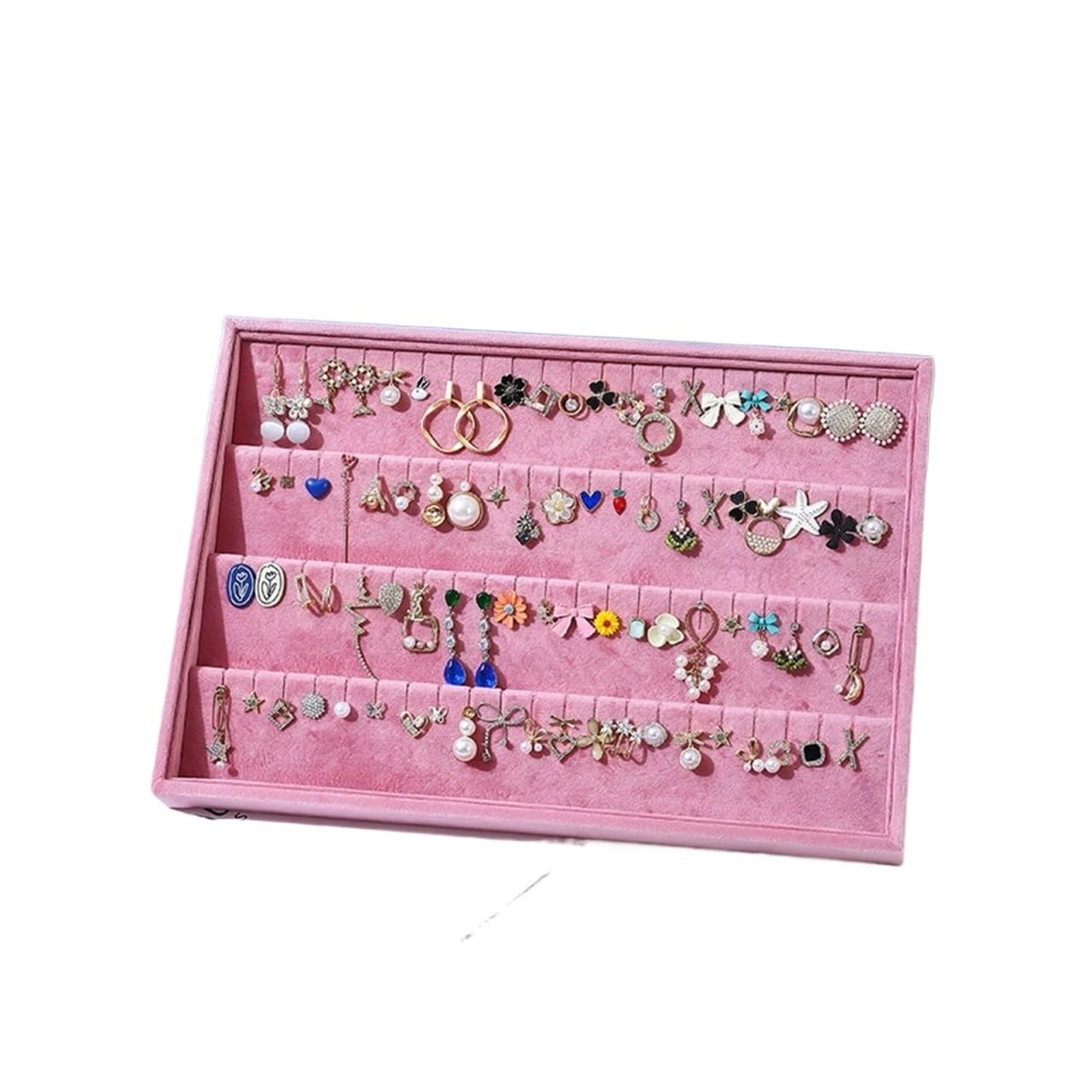 YGMNQAL Velvet Jewelry Tray Elegant Pink Velvet Jewelry Organizer Ring Display Tray Earrings Necklace Bracelet Watches Storage Trays Counter Showcase Props