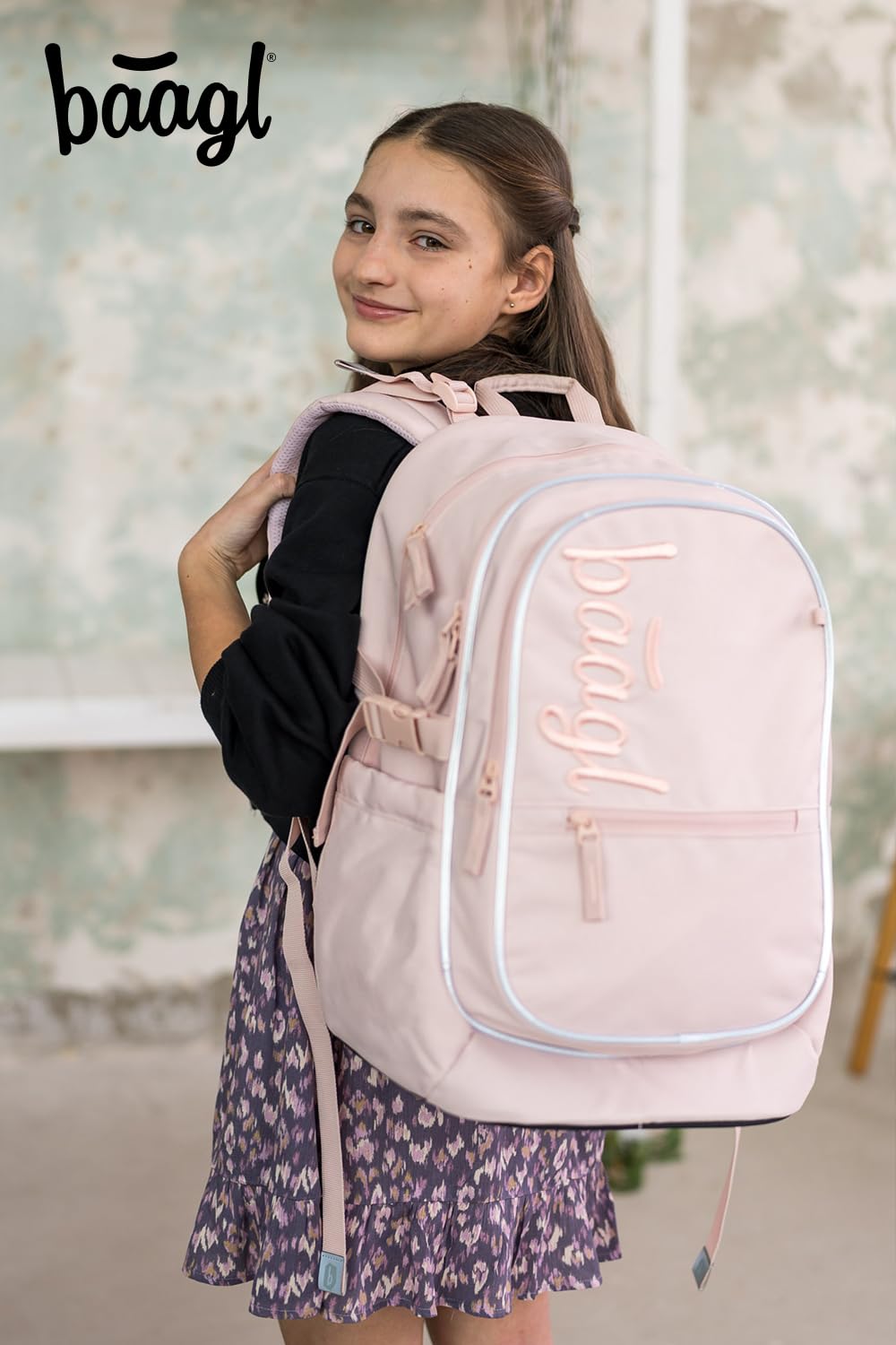 Baagl Zaino per bambini, zaino per la scuola per bambini, con schienale ergonomico, cintura toracica e elementi riflettenti, sabbia, ca. 43x29x20 cm, Rucksack